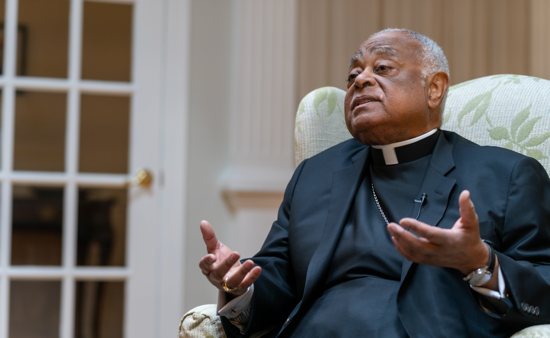 Cardinal Wilton Gregory, the archbishop of Washington, speaks during a May 2023 interview with the Catholic Standard and El Pregonero newspapers.