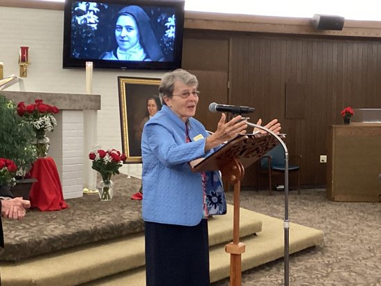 Sister Paula Hagen talks about the early days of St. Therese Senior Communities Oct. 1 at the organization’s senior living community in New Hope. Sister Paula attended the feast day Mass for St. Thérèse of Lisieux, whose life inspired Jerry Choromanski, founder of the senior living organization.
