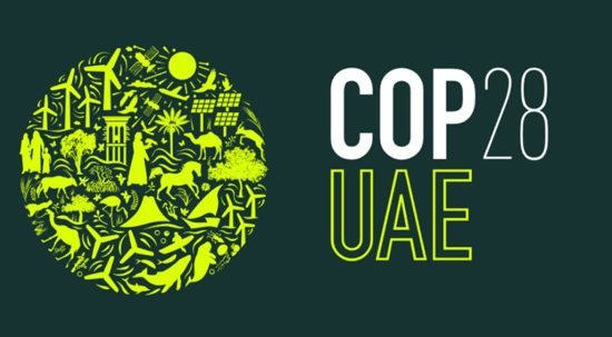Pictured is the logo for the 28th United Nations' Climate Change Conference, or COP28, being held from Nov. 30 to Dec. 12, 2023, in Dubai, United Arab Emirates.