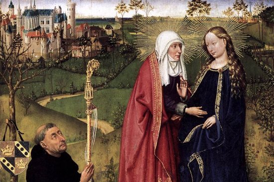"The Visitation," a panel of the Arras altarpiece, painted by Jacques Daret between 1434 and 1435.