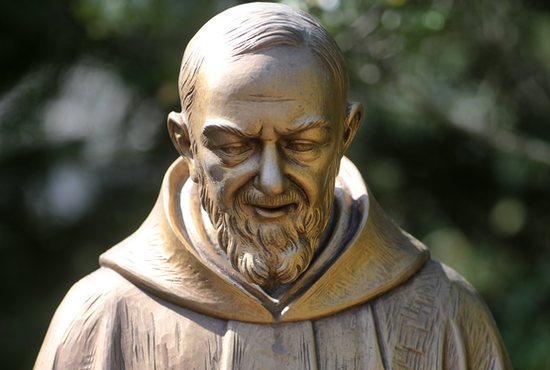 A statue of St. Pio of Pietrelcina is displayed in the garden at Jesus the Good Shepherd Church in Dunkirk, Md., April 28, 2022.