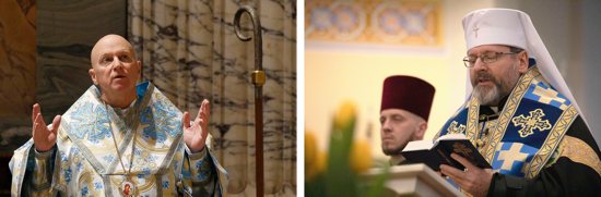 Bishop Kurt R. Burnette of the Byzantine Catholic Eparchy of Passaic, N.J., and Major Archbishop Sviatoslav Shevchuk of Kyiv-Halych, head of the Ukrainian Catholic Church, are pictured in a combination photo.