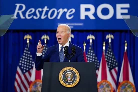 U.S. President Joe Biden reiterates his administration's commitment to restoring Roe v. Wade during a campaign stop at Hillsborough Community College's Dale Mabry campus in Tampa, Fla., April 23, 2024. The U.S. Supreme Court in 2022 overturned Roe, which had legalized abortion nationwide, and returned the abortion issue to the legislature.