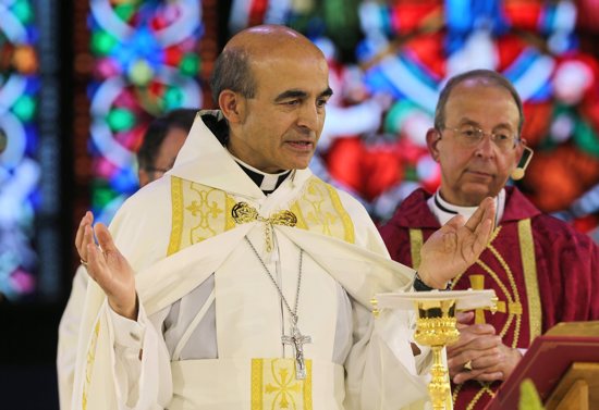 Bishop A. Elias Zaidan of the St. Louis-based Maronite Eparchy of Our Lady of Lebanon of Los Angeles and Baltimore Archbishop William E. Lori are pictured in a 2017 file photo. As violence devastates Nigeria's Christians daily, Bishop Zaidan urged U.S. Secretary of State Antony Blinken in an April 2, 2024, letter to partner with Nigeria in order to fight extremism. Bishop Zaidan is the chairman of the U.S. Conference of Catholic Bishops' Committee on International Justice and Peace.