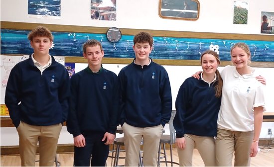 From left, Joe Hartmann, Melvin First, Owen Strand, Lucy Hartmann and Ellie Vlaminck are the five eighth-grade students set to graduate from St. Maximilian Kolbe Catholic School in Delano this year.