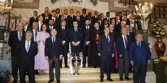 urope's best soccer team, Real Madrid, is pictured with the Champions League trophy the team offered to Mary June 2, 2024, at the Spanish capital's St. Mary the Royal of the Almudena Cathedral. The team visited the cathedral a day after winning its 15th title.