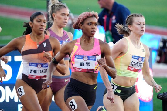 Juliette Whittaker, left, races in the 800-meter run June 26, 2024, during the U.S. Olympic trials in Eugene, Ore. Juliette and her sister Bella, both graduates of Mount de Sales Academy in Catonsville, Md., are headed to the Paris Olympics after qualifying for Team USA in late June.