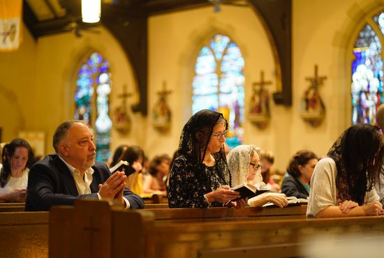 Worshippers attend a Tridentine Mass at St. Josaphat Church in the Queens borough of New York City in this July 18, 2021, file photo.