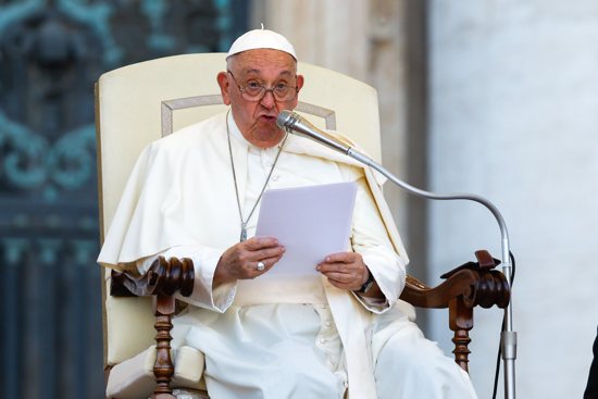 Pope Francis speaks to about 50,000 altar servers, who were on a pilgrimage to Rome, in St. Peter's Square at the Vatican, July 30, 2024. 