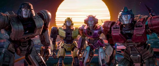 Brian Tyree Henry (D-16), Keegan-Michael Key (B-127), Scarlett Johansson (Elita-1) and Chris Hemsworth (Orion Pax) star in an animated scene in "Transformers One." The OSV News classification is A-II -- adults and adolescents. The Motion Picture Association rating is PG -- parental guidance suggested. Some material may not be suitable for children. 