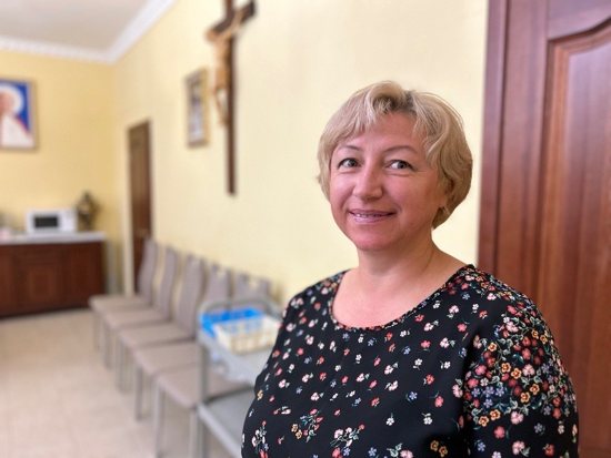 Olena Punda, a consecrated virgin for the Roman Catholic Diocese of Odesa-Simferopol, Ukraine, is seen Sept. 5, 2024, at the offices of the Roman Catholic Cathedral of the Assumption of the Blessed Virgin Mary in Odesa. Punda told OSV News her vocation enables her to "give all, day and night," to those impoverished by Russia’s war on Ukraine.