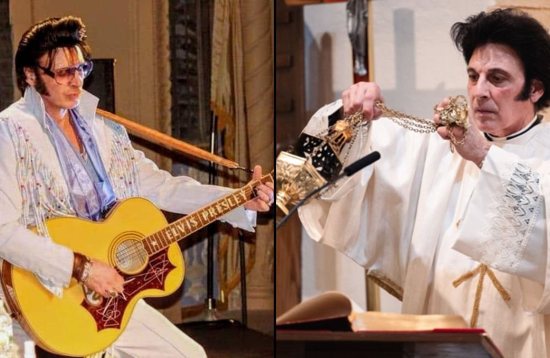 Deacon Anthony Liguori Jr., also known as "Deacon Elvis," and pictured in an undated combination photo, balances his Catholic ministry in the Archdiocese of Newark, N.J., with a career as a highly regarded Elvis Presley tribute act.
