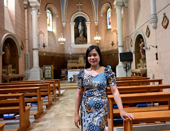 Catholic Filipino caretaker Camille Jesalva poses at the Ratisbonne Monastery in Jerusalem Sept. 29, 2024. Jesalva pleaded with Hamas terrorists in Kibbutz Nirim on Oct. 7, 2023, giving him her cell phone and money to get them to leave without killing her. 