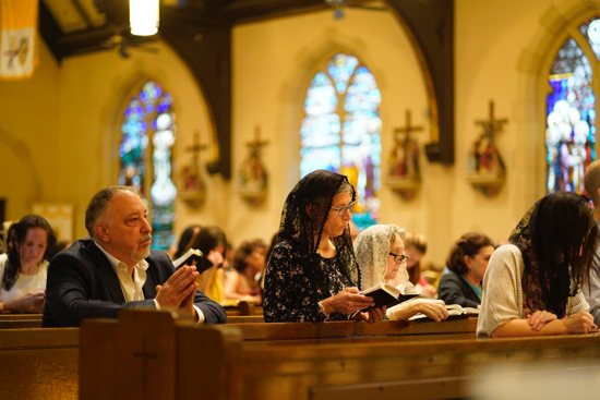 Worshippers attend a traditional Latin Mass at St. Josaphat Church in the Queens borough of New York City in this July 18, 2021, file photo.