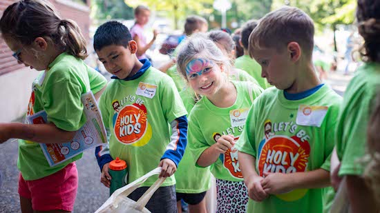 From left, Margaret Sand, Alejandro Moreno, Philomena Vyvyan and Jacob Earhart at a Pro Ecclesia Sancta Holy Kids summer camp in August 2024 at St. Mark in St. Paul.
