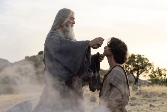Samuel (Stephen Lang) and David (Michael Iskander) star in a scene from the movie "The House of David." 