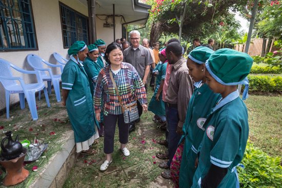 Carolyn Woo, the former CEO of Catholic Relief Services, is seen preparing to greet the staff during a July 2015 visit to the CRS field office in Nazret, Ethiopia.