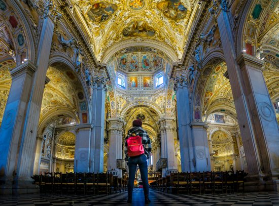 Looking up at a beautiful cathedral
