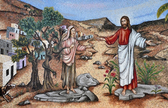 Mary Magdalene and Jesus mosaic mural in a chapel in the Duc In Altum at Magdala, Israel, March 31, 2023.