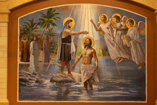 This mural of the baptism of Jesus is located on the right side of the sanctuary and was painted by parishioner Mark Sanislo, who teaches art at Epiphany Catholic School.