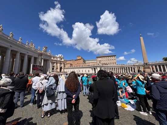 St. John the Evangelist group gathered at this spot in St. Peter’s Square for Pope Francis’ funeral.