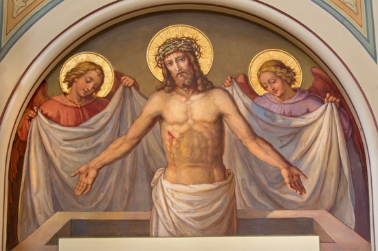 Vienna - Fresco of Resurrected Christ in Carmelites church in Dobling from and of 19. cent. by Josef Kastner.