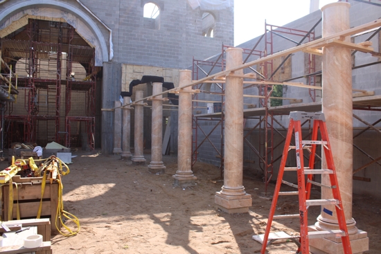 This June 2024 photo shows a row of marble columns in the interior of the new Chapel of Our Lady of Mount Carmel in Lake Elmo. 