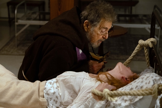 Al Pacino and Abigail Cowen star in a scene from the exorcism-themed movie "The Ritual."