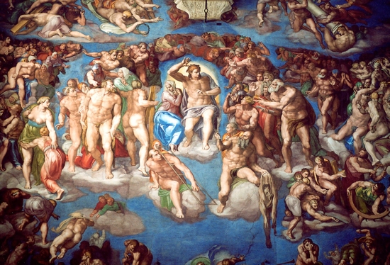 Michelangelo presents this image of Christ giving judgment at the second coming as seen in a photo taken in 2002. The artist's "Last Judgment" covers the altar wall of the Vatican's Sistine Chapel.