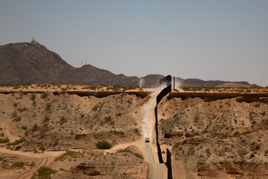 A U.S. Border Patrol vehicle patrols along the border wall, following the establishment of a 260-mile military zone along the southern U.S. border in New Mexico and Texas as part of the Trump administration's crackdown on immigration, in Sunland Park, New Mexico
