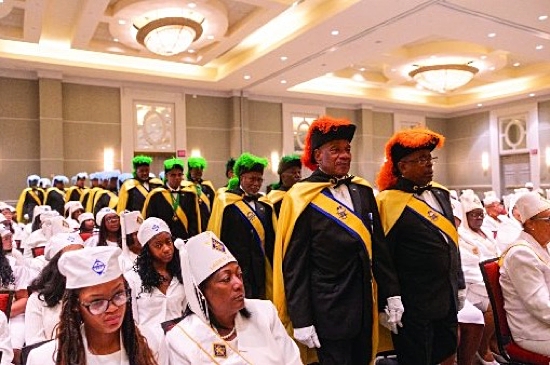 Members of the Knights of Peter Claver process into a Mass July 20, 2025, that opened the Knights' 109th annual Senior National Convention July 20-23 in Rockville, Md. Members of the Knights of Peter Claver's Ladies Auxiliary also participated in the Mass.