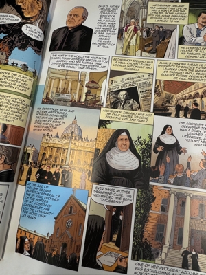 Pages of the graphic novel, Catholics in the Northland, The History of the Archdiocese of Saint Paul and Minneapolis.