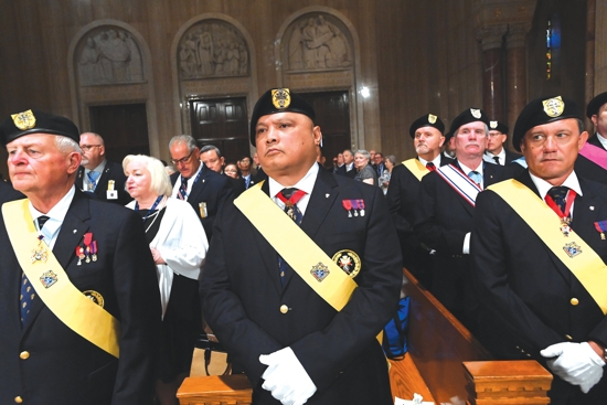 Members of the Knights of Columbus honor guard stand at attention during an Aug. 5, 2025, Mass celebrated at the Basilica of the National Shrine of the Immaculate Conception in Washington to open the fraternal organization's 143rd Supreme Convention.
