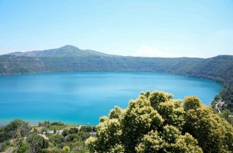 Lake Albano, which formed inside a volcano, is seen from Castel Gandolfo, Italy, July 1, 2025. (CNS photo/Lola Gomez)