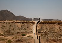 A U.S. Border Patrol vehicle patrols along the border wall, following the establishment of a 260-mile military zone along the southern U.S. border in New Mexico and Texas as part of the Trump administration's crackdown on immigration, in Sunland Park, New Mexico