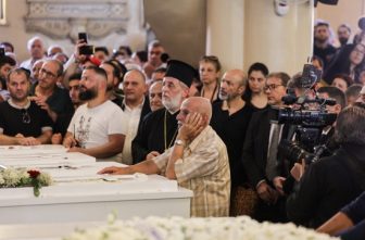 People attend the funeral of victims of a suicide bombing at the Mar Elias Church on Sunday, in Damascus, Syria, June 24, 2025. OSV News photo/Khalil Ashawi, Reuters