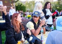 Samm Jones, left, and Ryan Satre, both 2016 graduates, reminisce May 3 at DeLaSalle High School’s 125th anniversary on-campus celebration on Nicollet Island in Minneapolis.