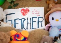 A memorial for Fletcher Merkel, who died during the shooting at Annunciation church in Minneapolis Aug. 27 is on display in front of the doors of Annunciation church. His funeral is scheduled for Sept. 7 at Mt. Olivet Lutheran Church in Minneapolis.