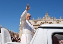 Pope Leo XIV greets people as he rides in the popemobile before celebrating Mass in St. Peter’s Square at the Vatican June 1, 2025, as part of the Jubilee of Families, Children, Grandparents and the Elderly.