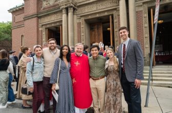 Father George Salzmann, a member of the Oblates of St. Francis de Sales and graduate chaplain at the Harvard Catholic Center, is seen in this undated photo outside St. Paul's Parish in Cambridge, Mass., the parish that serves Harvard University's Catholic community.