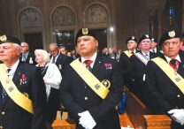 Members of the Knights of Columbus honor guard stand at attention during an Aug. 5, 2025, Mass celebrated at the Basilica of the National Shrine of the Immaculate Conception in Washington to open the fraternal organization's 143rd Supreme Convention.