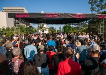 People attend an Interfaith & Community Prayer Vigil for Family Unity at Grand Park in downtown Los Angeles June 10, 2025, as protests against federal immigration sweeps continued.