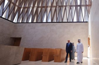 U.S. President Donald Trump visits St. Francis Catholic Church Baptistry at the Abrahamic Family House in Abu Dhabi, United Arab Emirates, on May 16, 2025, during the final stop of his Gulf visit.