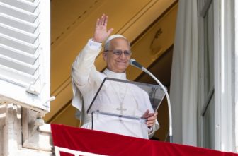 Pope Leo XIV waves after leading the recitation of the Angelus prayer with visitors gathered in St. Peter's Square at the Vatican Sept. 14, 2025, his 70th birthday.