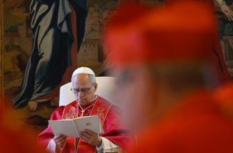Pope Leo XIV leads an ordinary public consistory of cardinals to approve the canonization of eight candidates for sainthood and set a date for the canonization of Blessed Carlo Acutis at the Vatican June 13, 2025.
