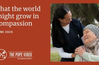 The opening slide of "The Pope Video" for June is seen with Pope Leo XIV's prayer intention for the month: "That the world might grow in compassion." The video was released at the Vatican June 3, 2025.