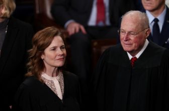Justice Amy Coney Barrett looks on, on the day of U.S. President Donald Trump's speech to a joint session of Congress, in the House Chamber of the U.S. Capitol in Washington, D.C., March 4, 2025.
