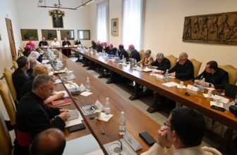Pope Leo XIV addresses the Ordinary Council of the General Secretariat of the Synod during a meeting at the Vatican June 26, 2025.