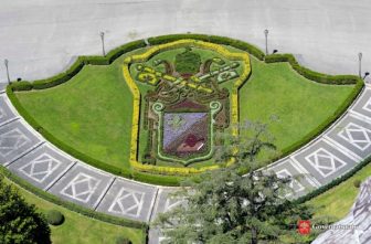 A detail of a botanical reproduction of Pope Leo XIV's coat of arms can be seen in this photo taken in May 2025 at the Vatican.